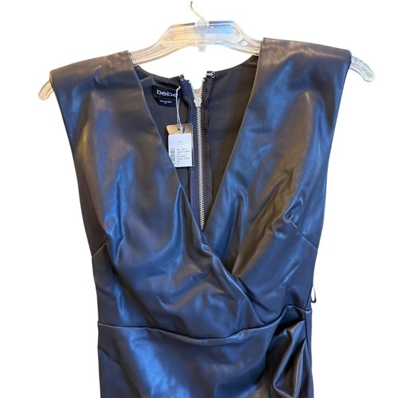 BEBE Women's Vegan Leather Asymmetric Faux Wrap Dress - Size XS - NWT - Picture 6 of 7